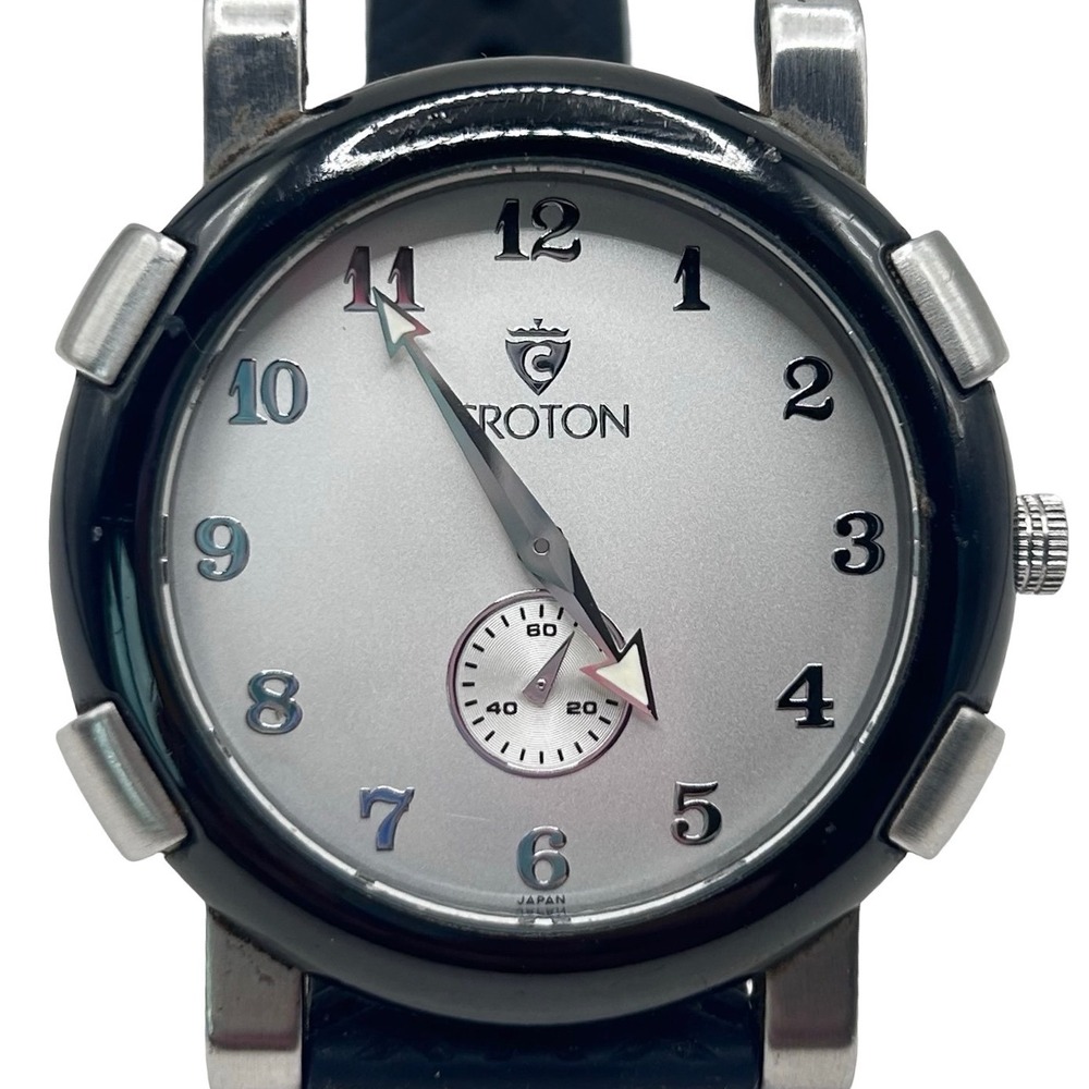 Croton Men's Watch CN307089 Silver Dial Black Silicone Strap Japan Movt 5ATM